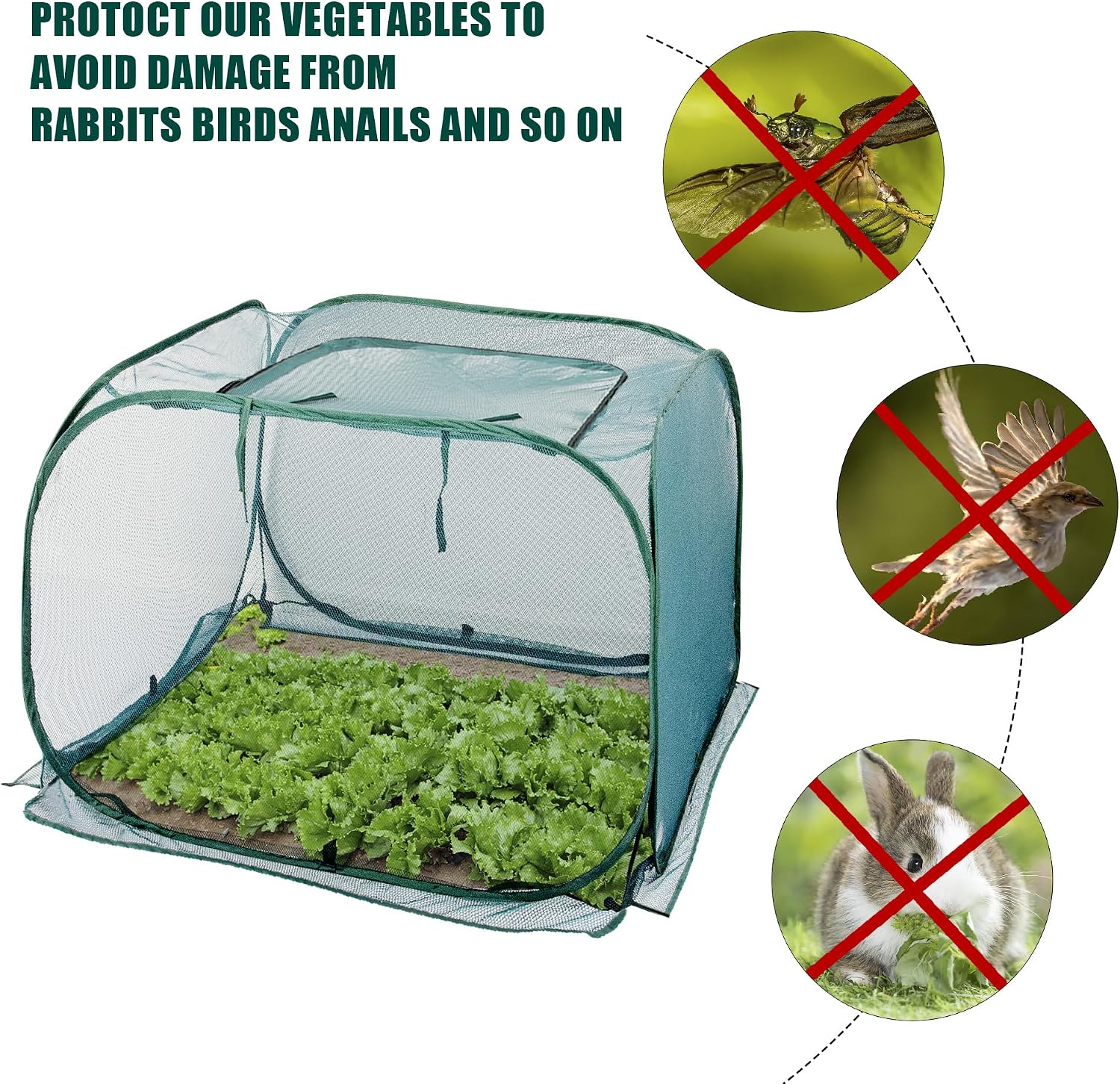 ANC POP Pop Up Mesh Plant Cover,40'' x 40'' x 30'' Plant Protector for Raised Garden & Flower Bed, Net Cage Plant Guard