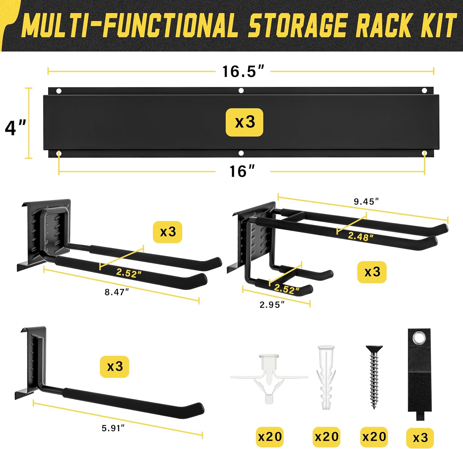 klasit Garage Wall Organizer,15Pack Carries 675 lbs,Garden Tool Organizer | 48in With Large Storage Space,Easy