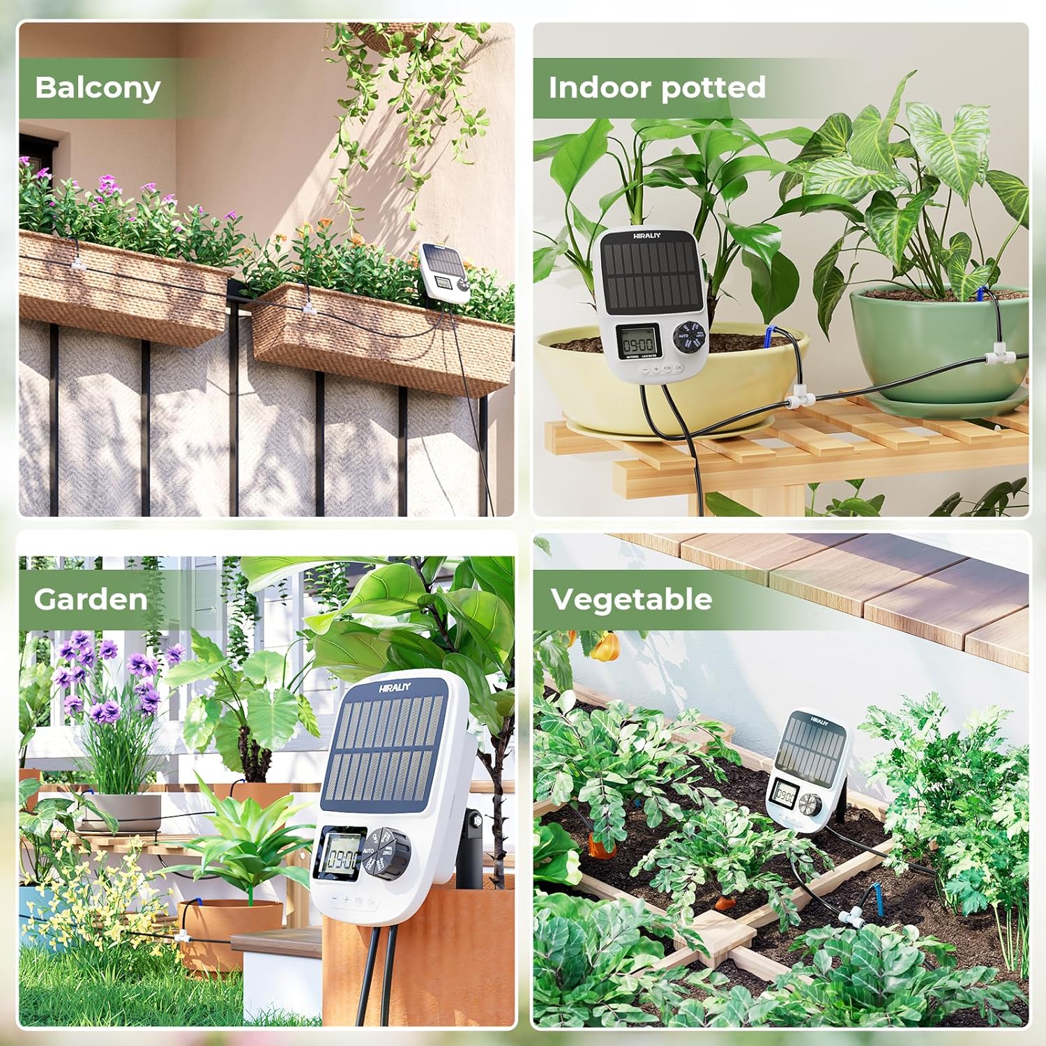 HIRALIY Solar Drip Irrigation System with Timer, Automatic Plant Watering | USB Backup, 12 Drip Emitter Stakes, 40FT