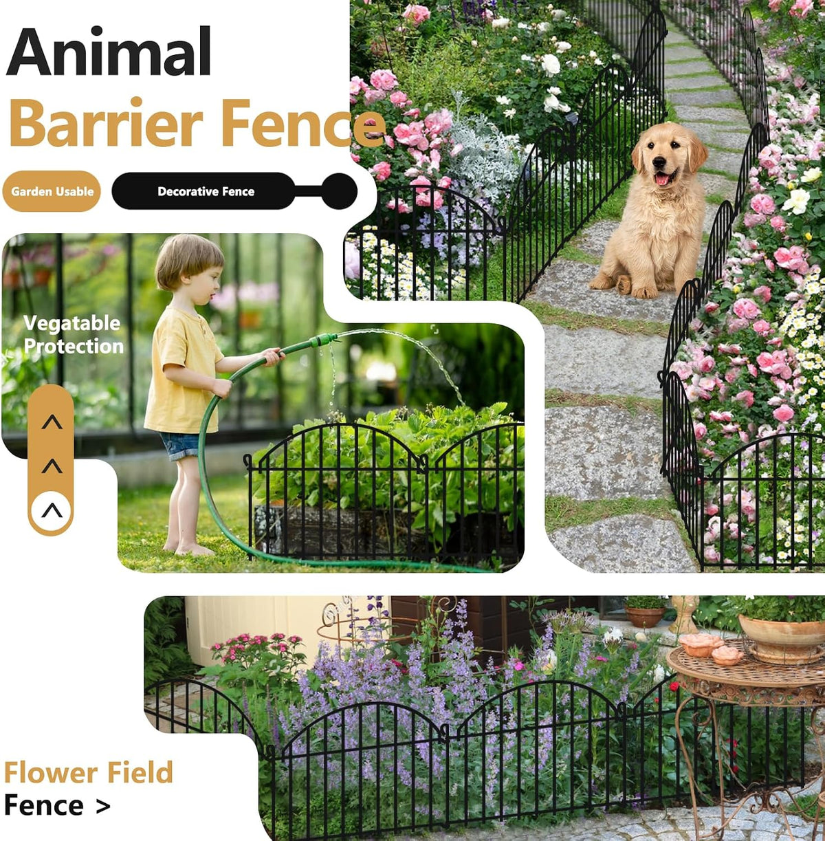32 Panels Garden Fence, 45.33ft x 20in Animal Barrier Fences for Rabbits Dogs, Rustproof Metal Gardens Border Fencing