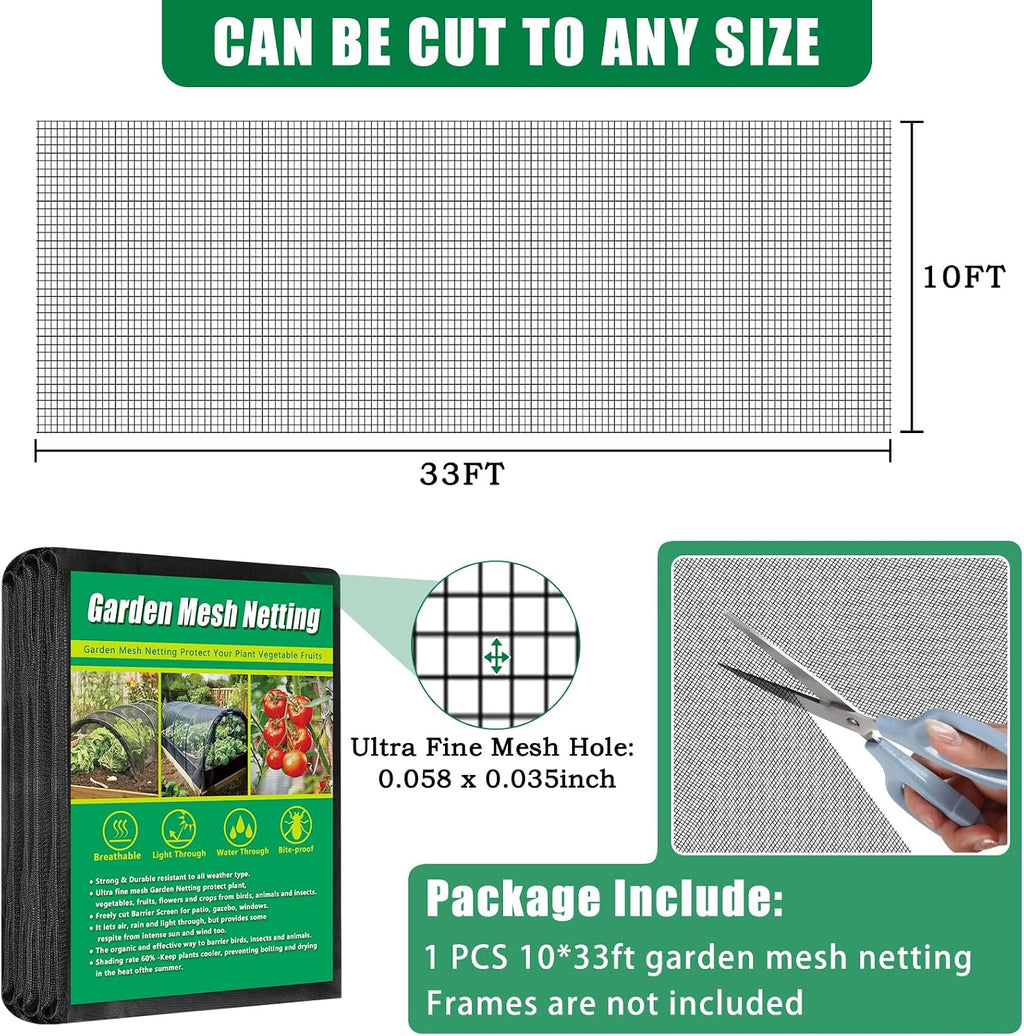 10 X 33 FT Black Thicker Garden Mesh Netting Pest Barrier for Raised Beds | Fruit Tree Netting for Cicadas Bird Insect