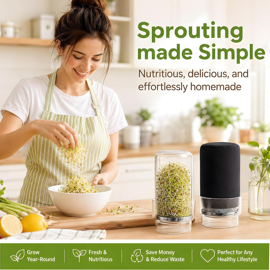 Sprouting Jar Kit – Maeyova 2-Pack Mason Jars with Stainless Steel Mesh Lids, Glass Base, Cover & Brush – Seed Sprouter