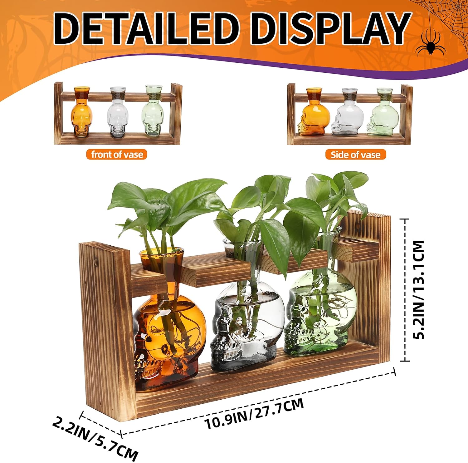 Plant Terrarium Propagation Stations Skull Planter Vase Skulls Decor | Hydroponics Halloween With Wooden Stand Gife for