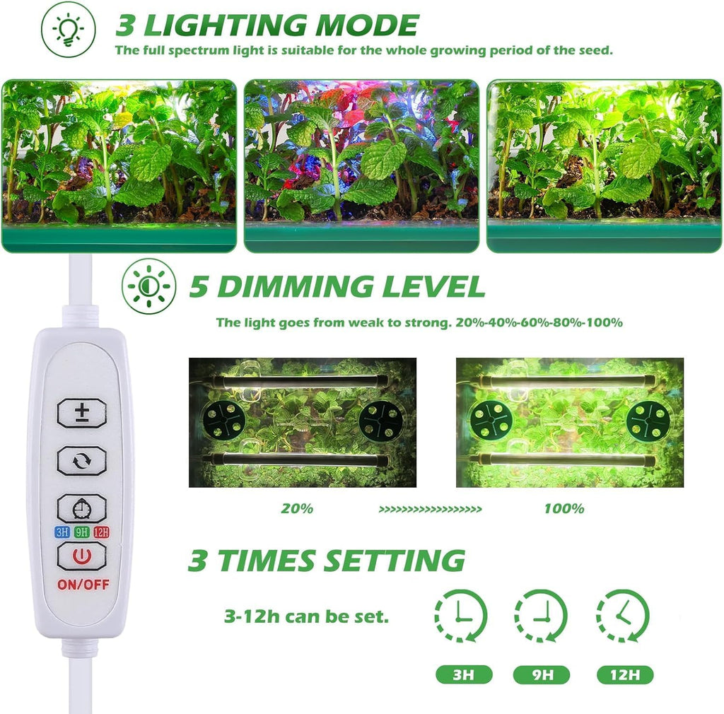 Seed Starter Kit, Seed Starter Tray with Grow Light and Heat Mat, Color Change Full Spectrum Grow Lights Seed Starting
