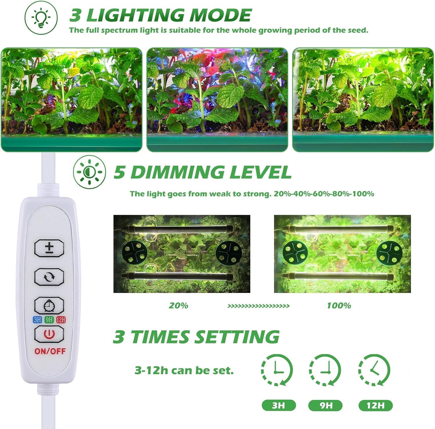 Seed Starter Kit, Seed Starter Tray with Grow Light and Heat Mat, Color Change Full Spectrum Grow Lights Seed Starting