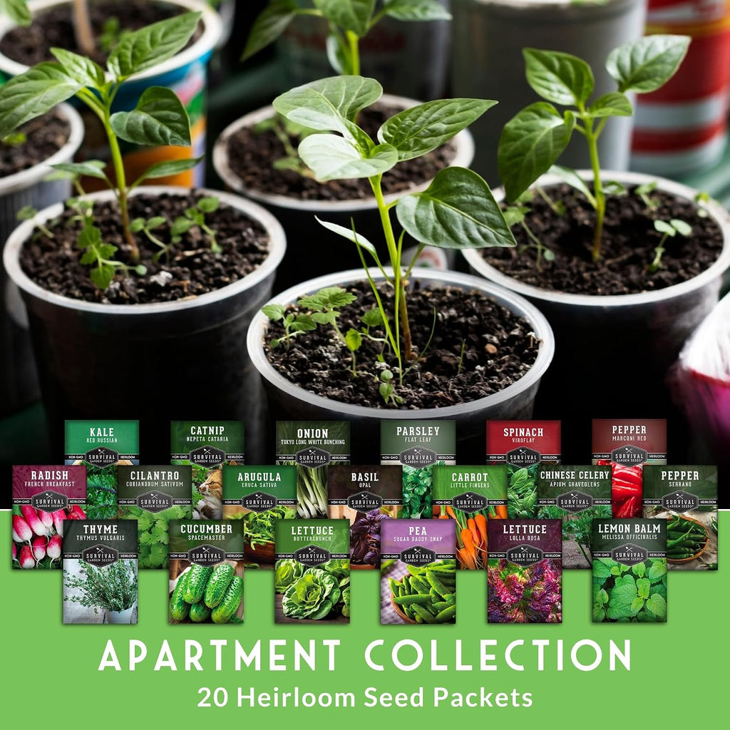 Hydroponic & Indoor Garden Seed Kit – Survival Garden Seeds | 20 Compact Heirloom Vegetable & Herb Varieties