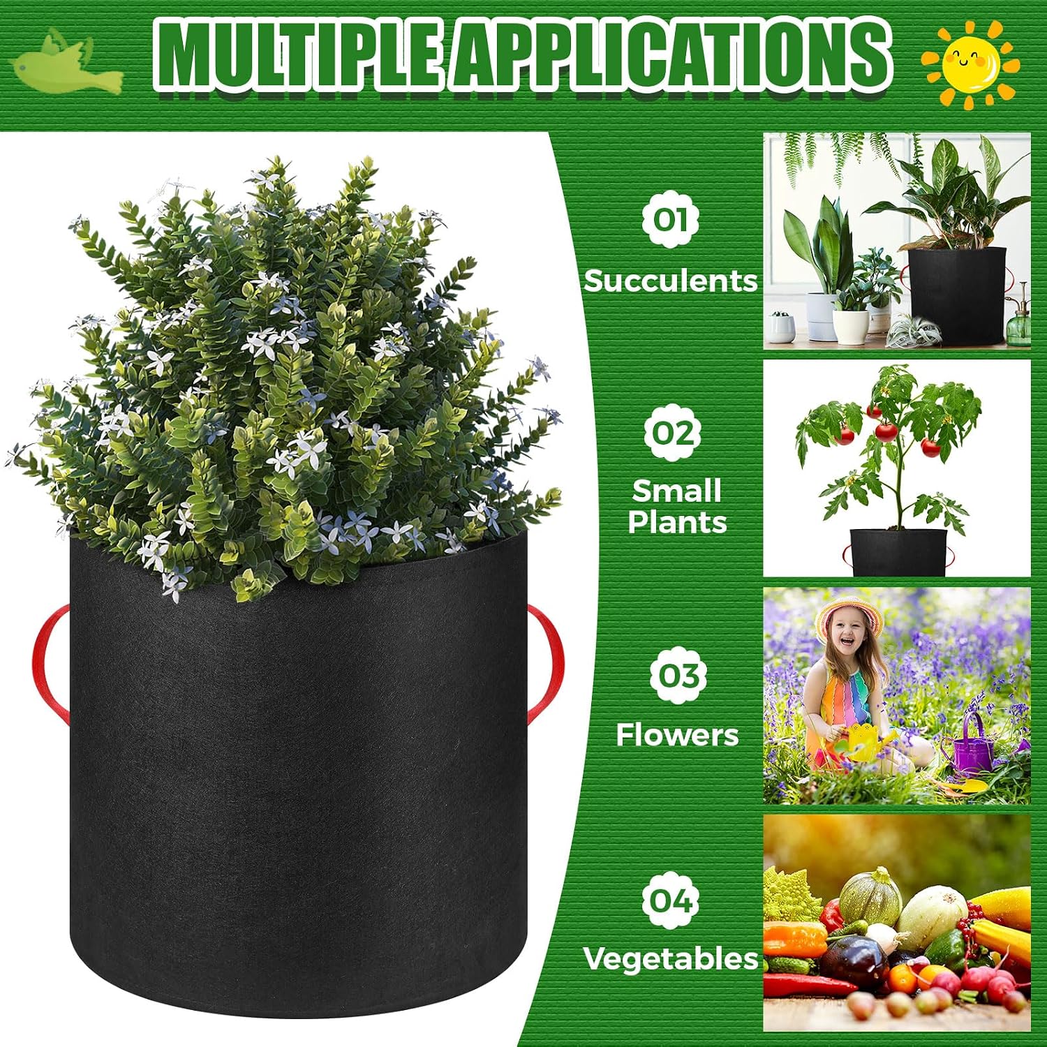 72 Pack 5 Gallon Plant Grow Bags Fabric Pots Bulk Aeration Heavy Duty Nonwoven Fabric Plant Pots with Handles Thick