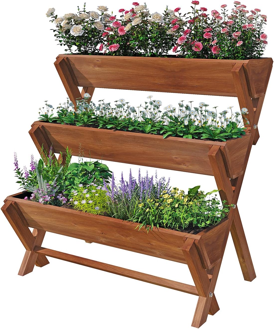 3 Tier Vertical Garden Planter,Raised Garden Bed,Planter Box,Fir Wood Freestanding Elevated Herb Stand Tower,Flower