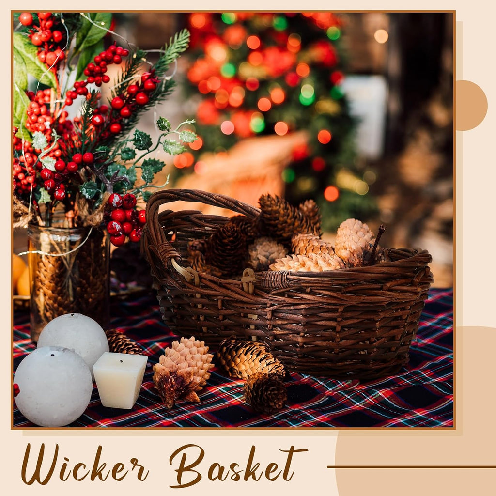 Sintuff 6 Pcs Wicker Picnic Baskets with Handles, Willow Woven,Dark Brown | Woven Harvest Empty Basket Bulk, Storage