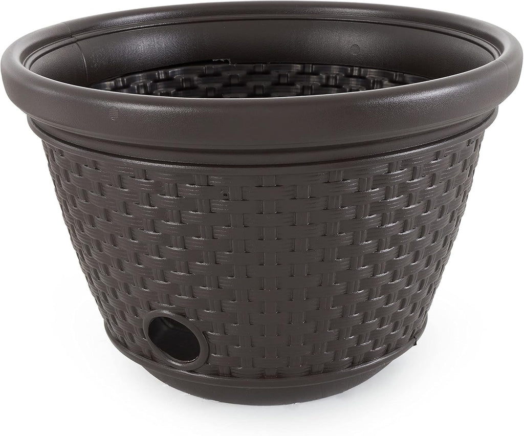 Suncast 2 Pack Decorative Wicker Garden Hose Holder Pot with 4 Drain Holes for 100 Foot Hoses, Java