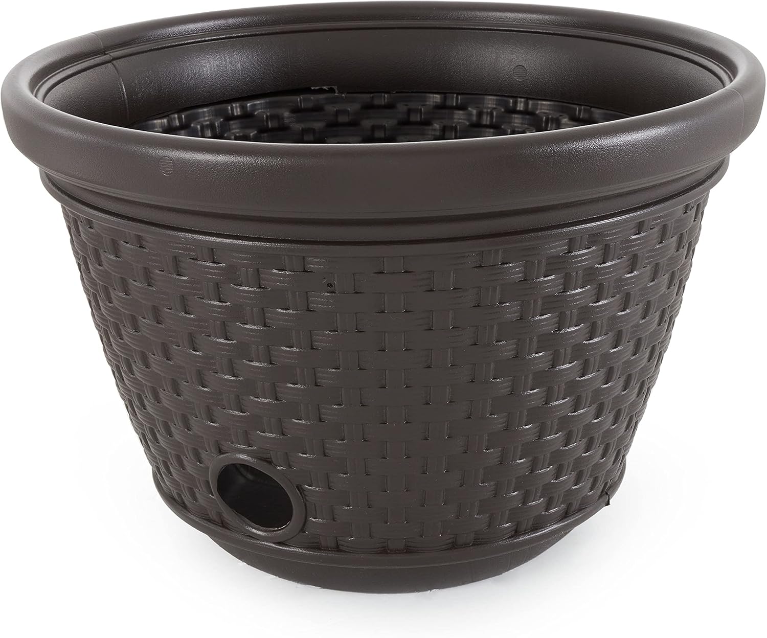 Suncast 2 Pack Decorative Wicker Garden Hose Holder Pot with 4 Drain Holes for 100 Foot Hoses, Java