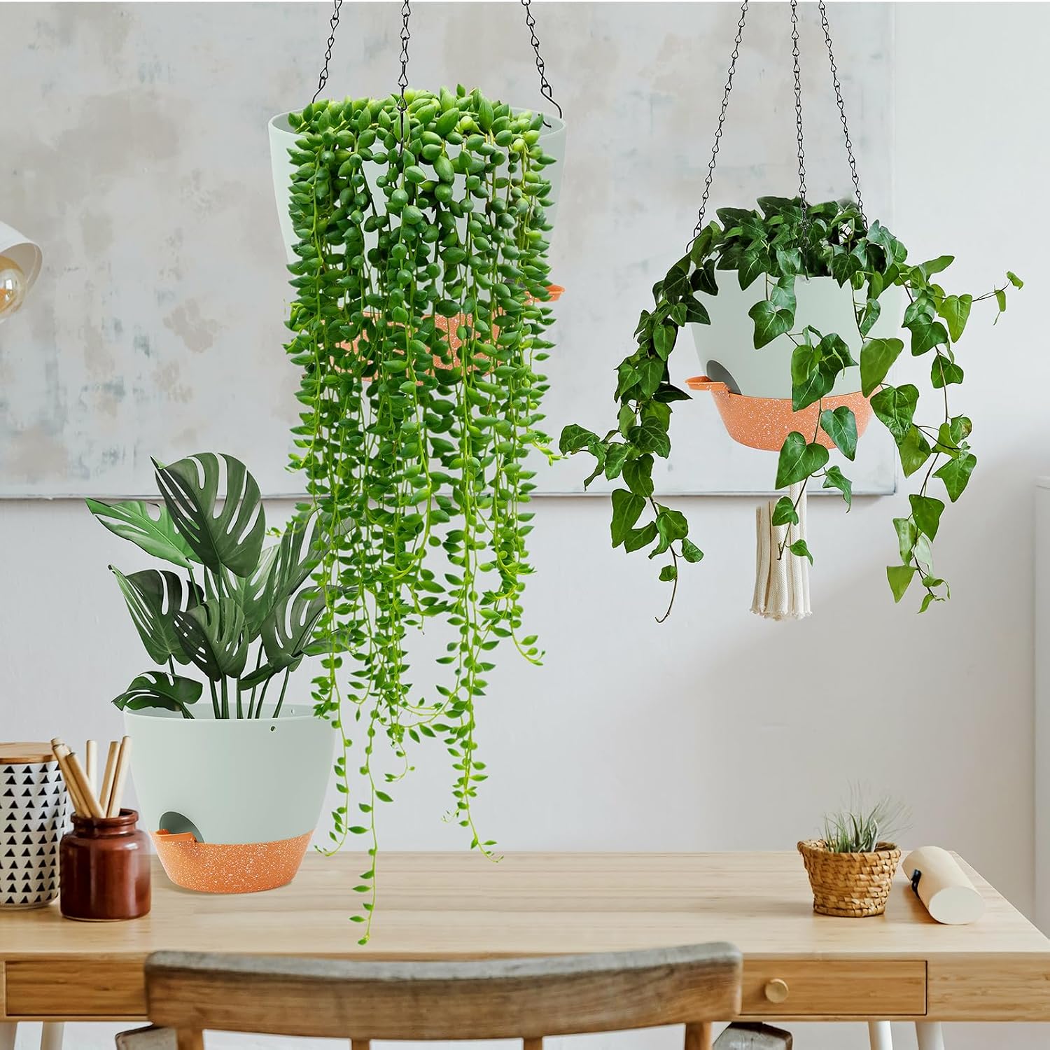 Hanging Planter, 10 inch Hanging planters for Indoor. Outdoor Plants, Self Watering Plant Pot, 2 Pack Large self