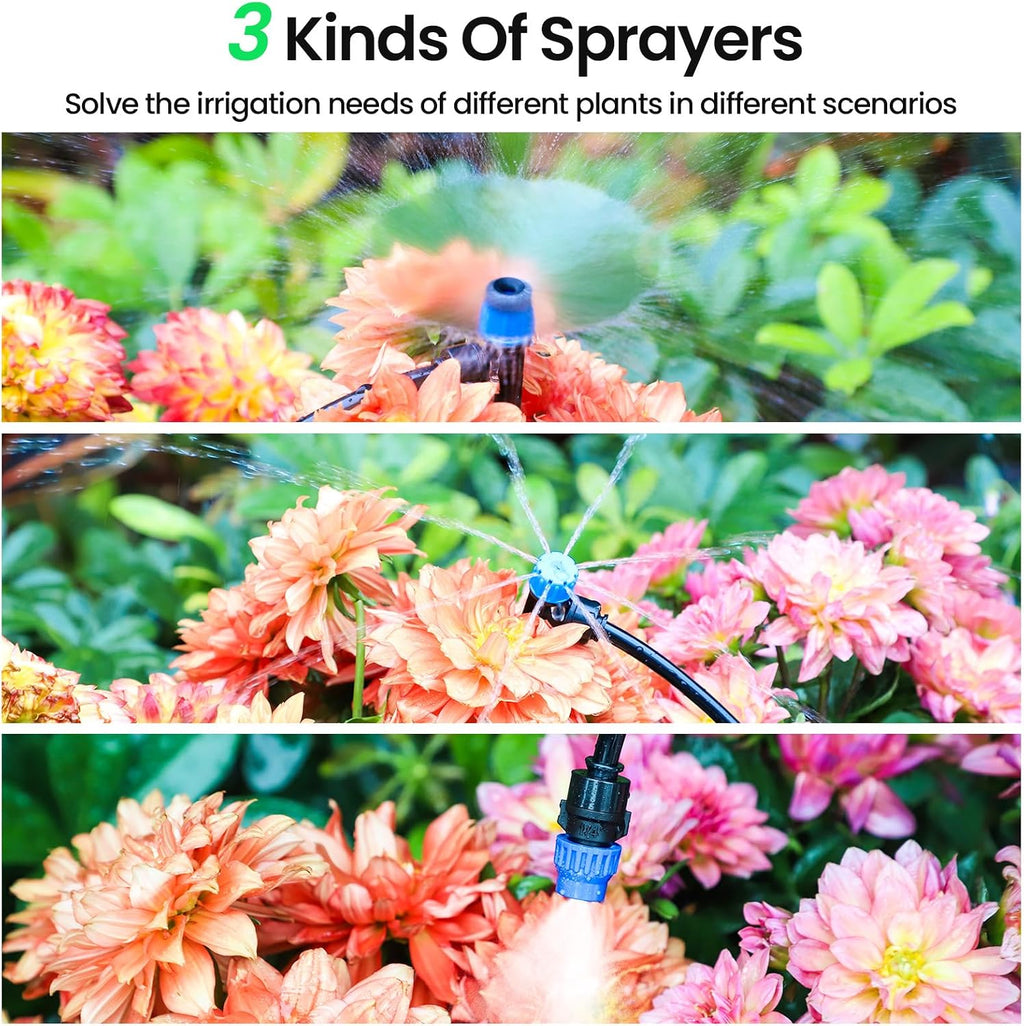 MIXC 230FT Quick-Connect Drip Irrigation System Kit, Automatic Garden Watering System with 1/4" & 1/2" Fast-Lock Tubing