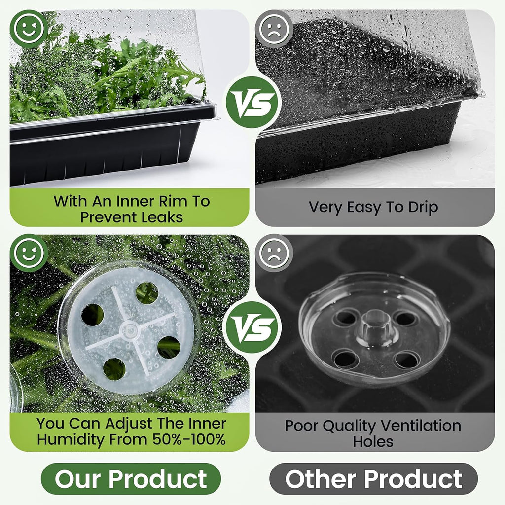 ZJP 20-Pack Heavy Duty 1020 Seed Starter Trays with 5" Humidity Domes, Thick Plant Propagation Trays with Clear Domes