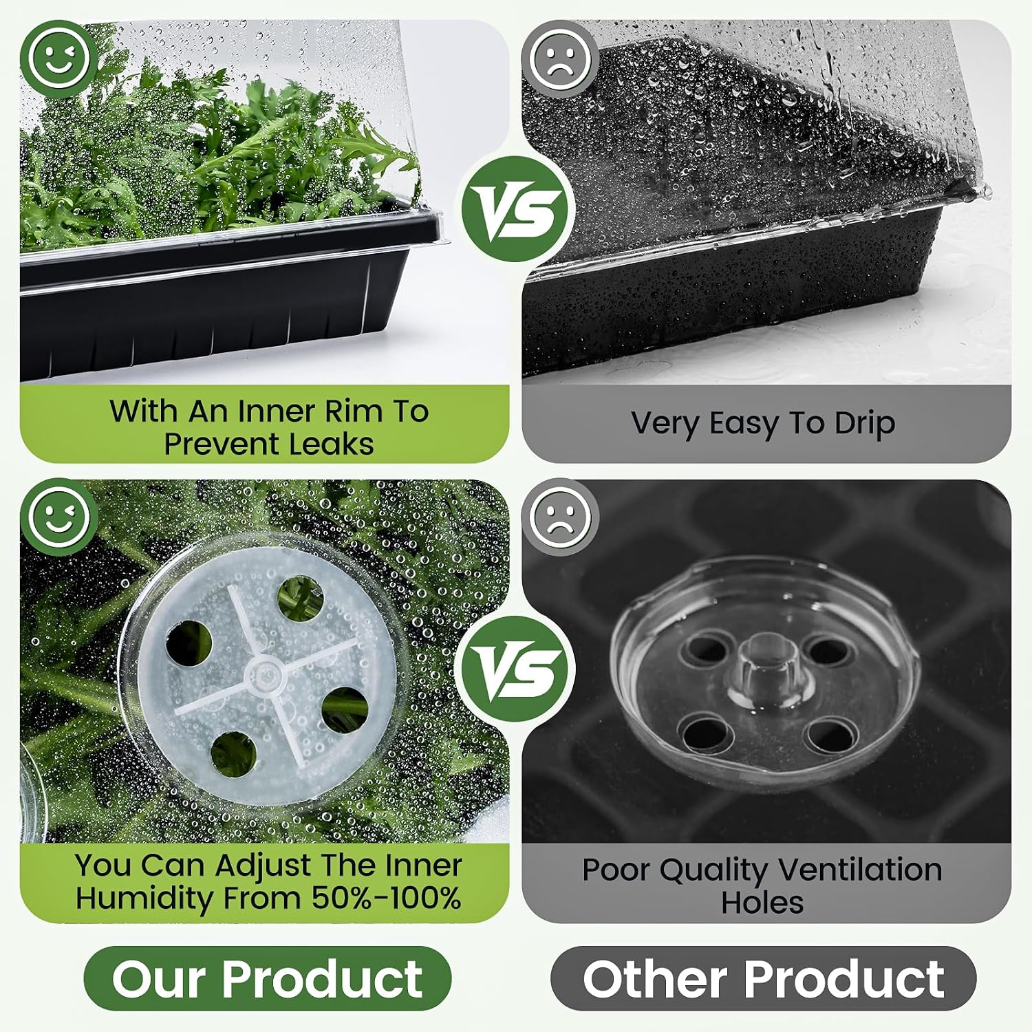 ZJP 20-Pack Heavy Duty 1020 Seed Starter Trays with 5" Humidity Domes, Thick Plant Propagation Trays with Clear Domes