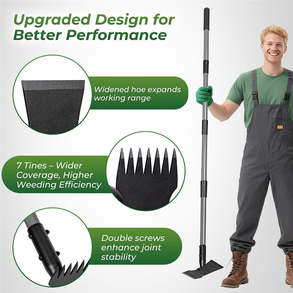 Walensee 2-in-1 Weed Puller Tool and Garden Hoe, Long Handle Weed Rake | Durable 3.5mm steel head, 64-inch adjustable