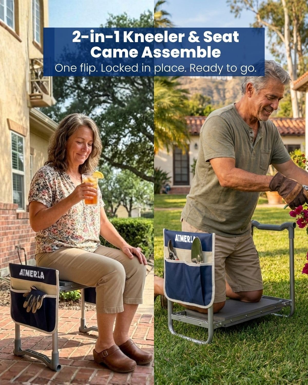 Foldable Garden Kneeler Seat Heavy Duty [Upgraded Widened Thick Kneeling Pad] Garden Stool with Large Garden Tool Bags