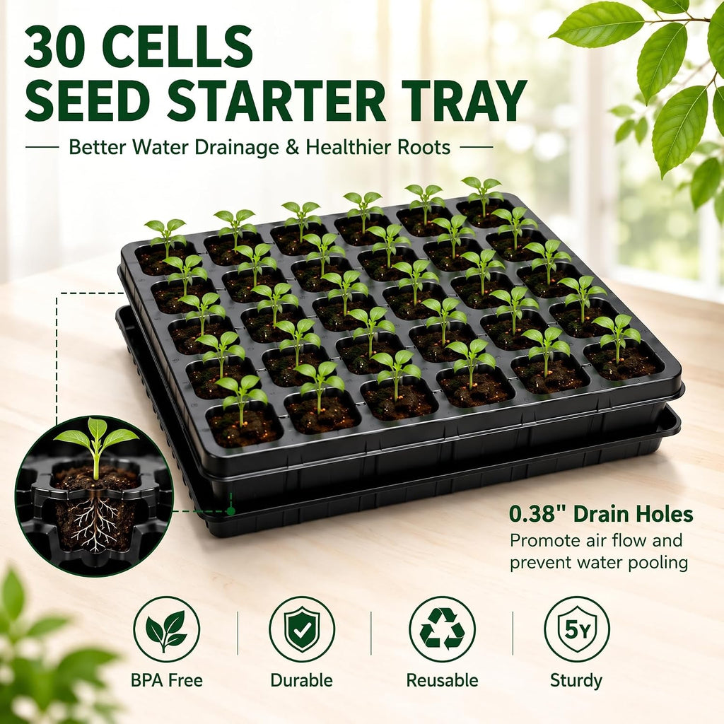 2 Sets 60-Cell Seed Starter Trays with Grow Lights, Heat Mat and Dome | 70-80°F Stable Warmth, Full-Spectrum Lighting