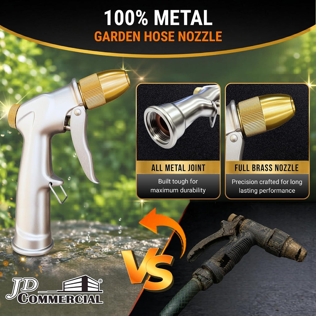 Garden Hose Nozzle Sprayer, 100% Metal High Pressure Water, 4 Spray Patterns, Leak-Proof Design, Trigger Lock for