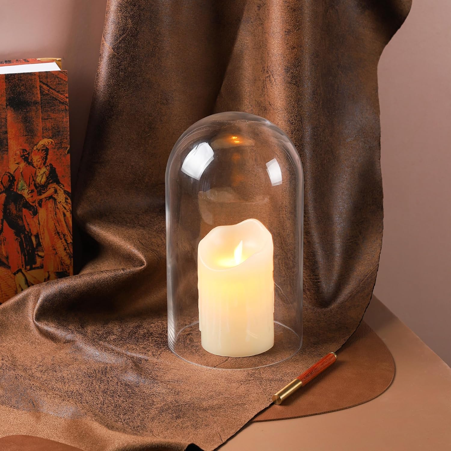 10" Tall Clear Glass Display Cloche, Dome Shape for Terrarium, Plants, Trinkets, Cakes, Figurines, LED Light String