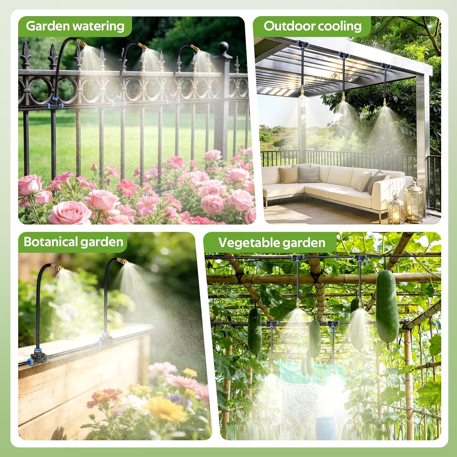 HIRALIY 100FT Misting Irrigation Kit | Quick-connect watering system with 16 adjustable 360° mist nozzles for raised