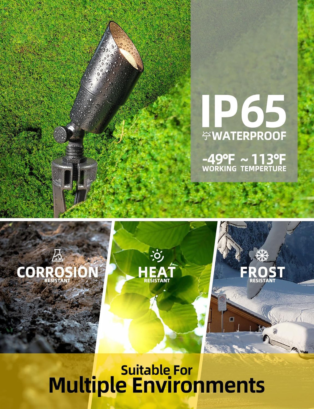COLOER Solid Brass Landscape Spotlight 1-Pack with 5W LED MR16(101B-Black) | 9-17V AC/DC Heavy Duty Low Voltage Accent