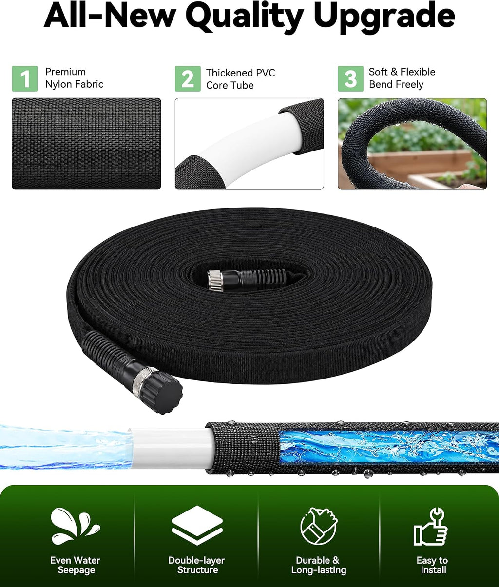 Flat Soaker Hose 50FT for Garden | Anodized Aluminum Connectors, Linkable DIY Drip Hose, Leakproof Double Layer