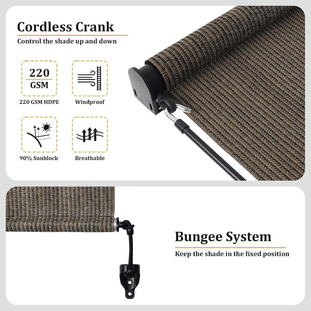 Shade&Beyond Outdoor Roller Shades with Splicing Design, 5' W x 8' H Cordless Patio Roll Up Blinds, Exterior Shade