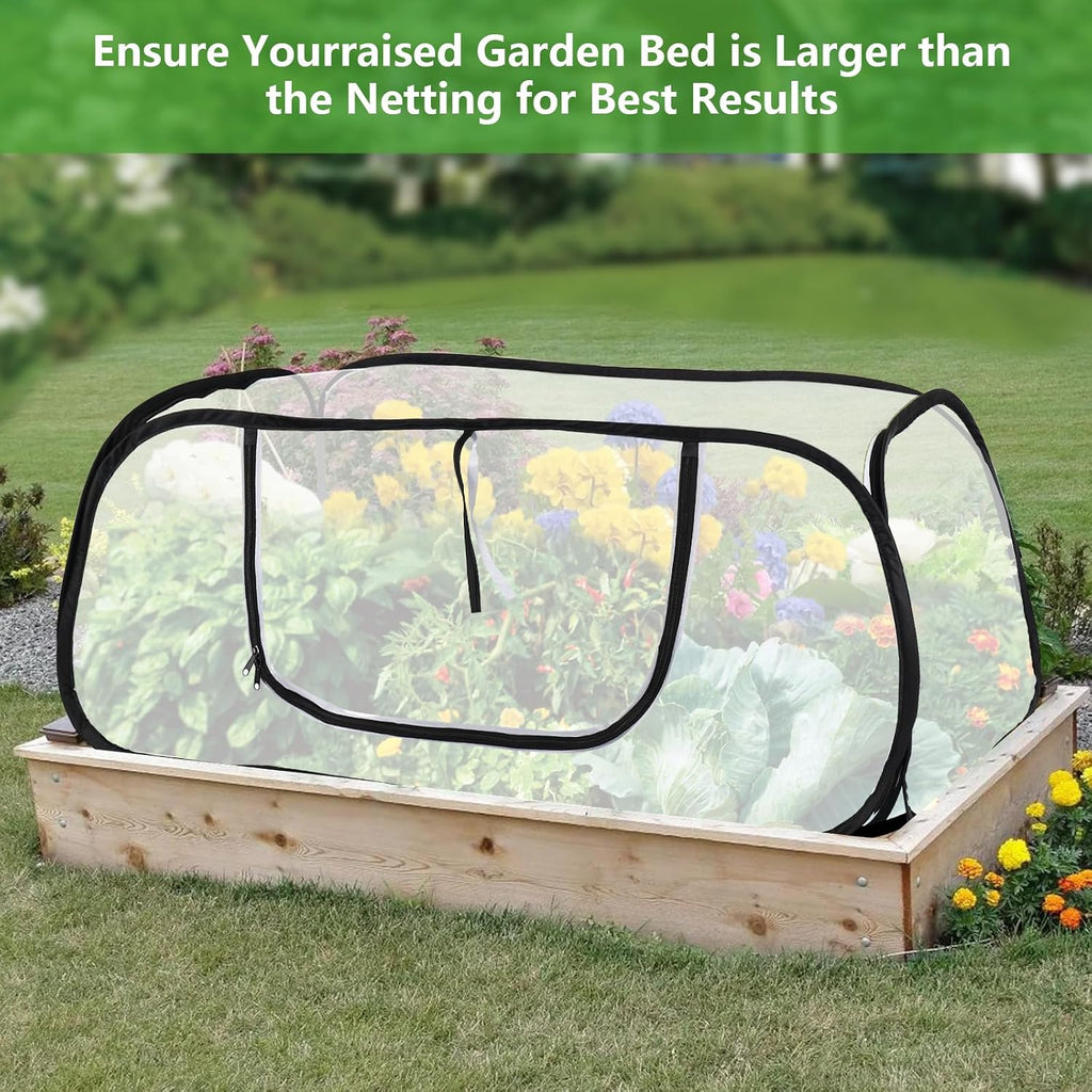 47x20x16 Inch Pop Up Mesh Plant Cover for Garden Raised Beds | Zipper side window, metal frame & 4 ground stakes