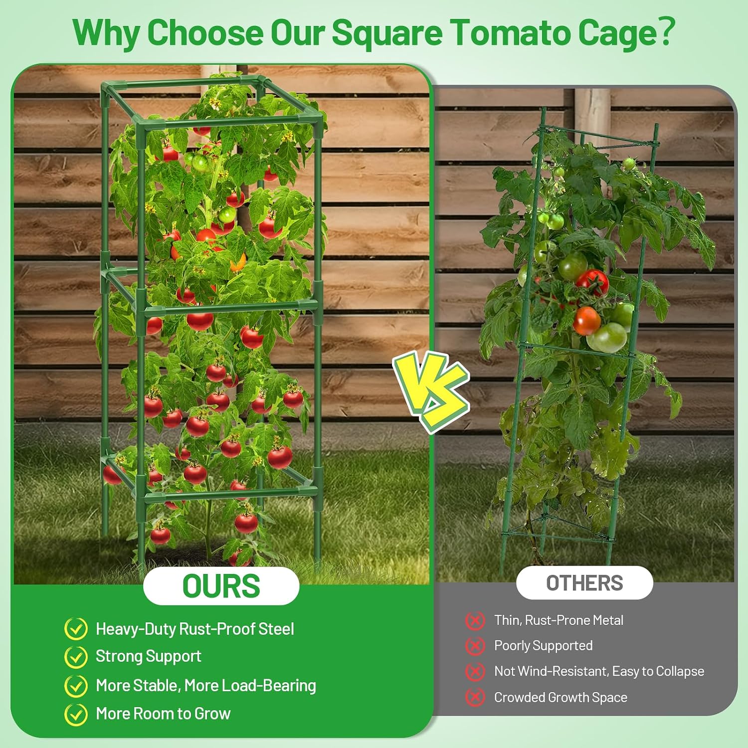 4 Pack 45 Inch Tomato Cages for Garden, Heavy Duty Tomato Trellis | Adjustable & Reusable Square Tomato Plant Support