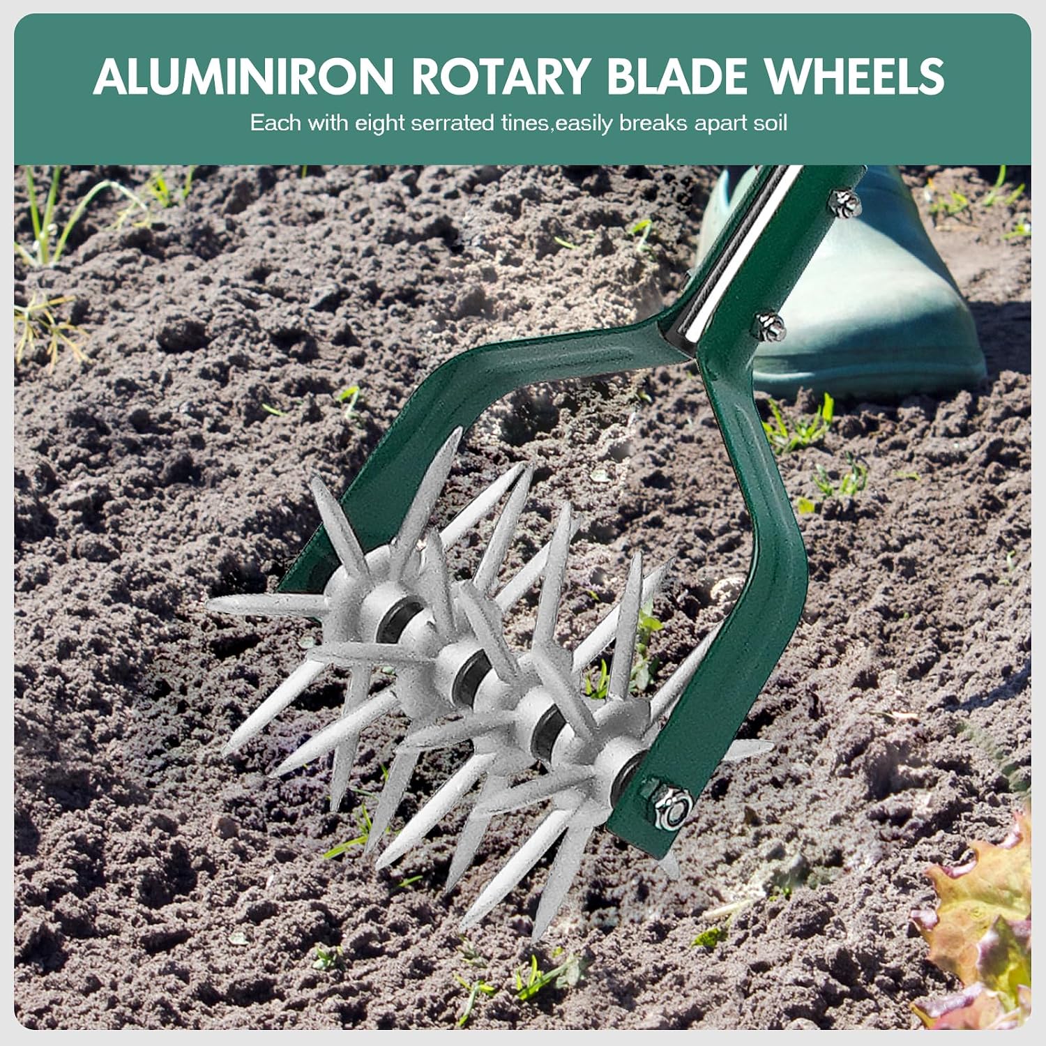 YEELOR Rotary Cultivator Garden Tool with Durable Aluminum Gears | Manual Tiller, 57″ long handle, loosens soil, mixes