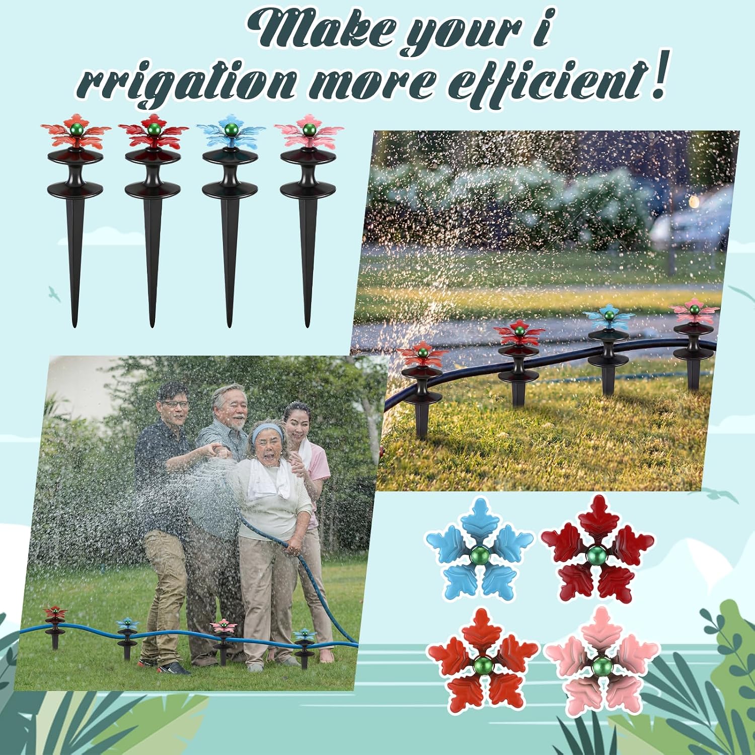 Zonon 4 Packs Hose Guide Spike Decorative Flower Cast Iron 11-inch Metal Heavy Duty Garden Hose Guide Stakes Heavy Duty