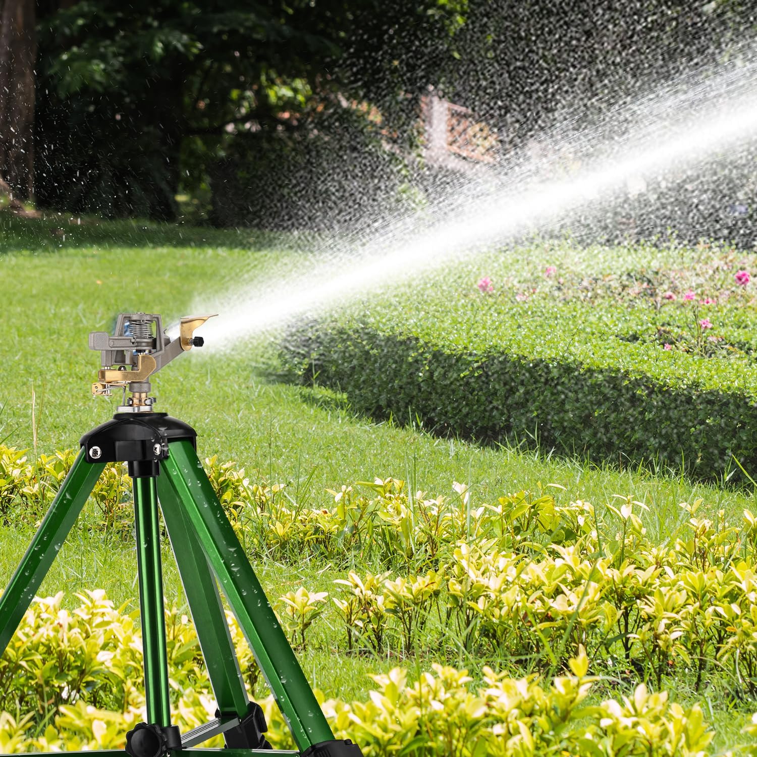 Pattiumo 2 Pack Lawn Sprinklers for Yard - 360° Tripod Sprinklers for Yard Large Area - Heavy Duty with 3/4 Inch