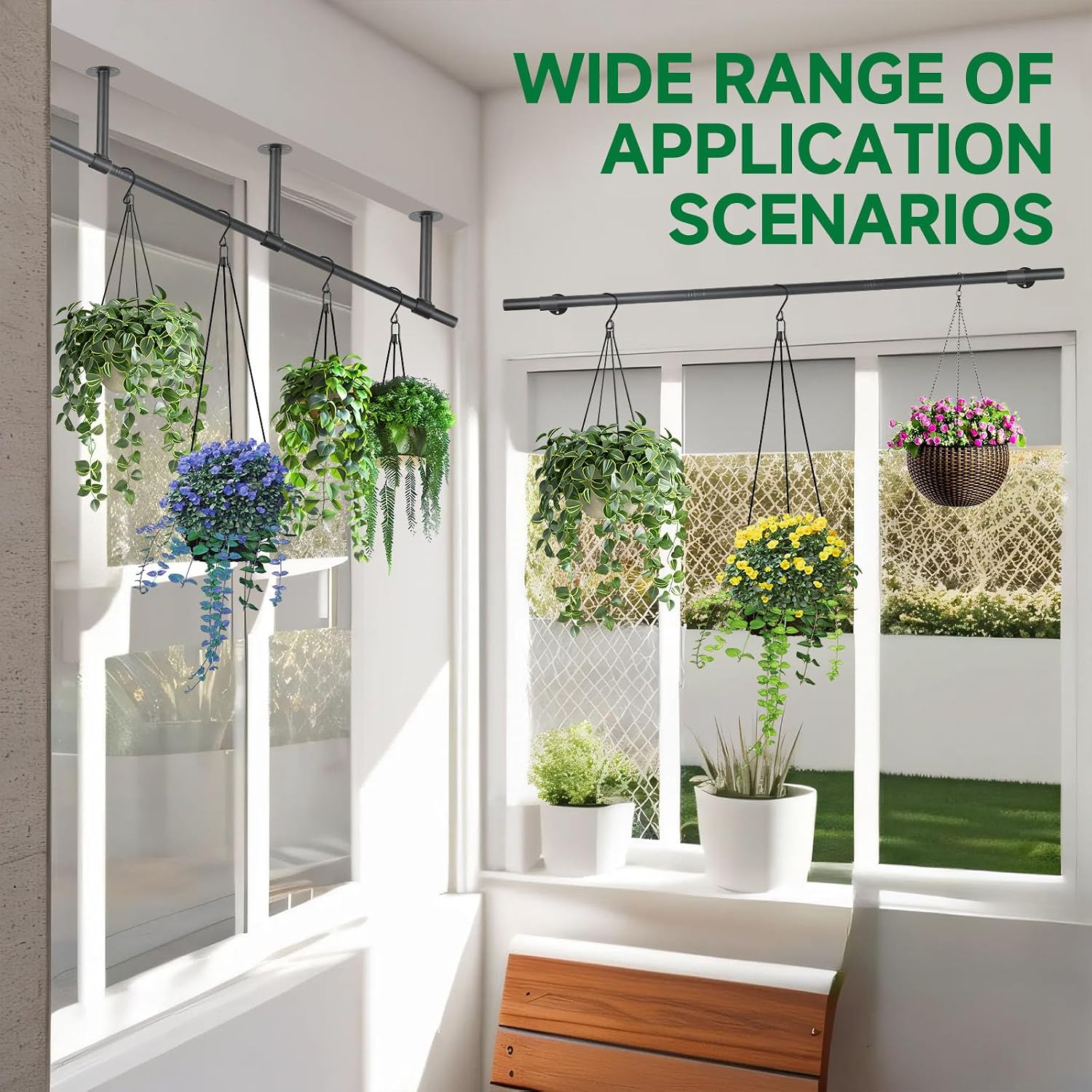Hanging Planters Rod – Plant Hanger Indoor for Window Ceiling, Hanging Plant Shelf for Wall Planter House Plants, Plant