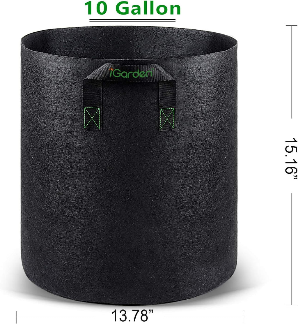 iGarden Grow Bags Tall, 10 Gallon Grow Pots 6 Pack with Handles, Heavy Duty 320G Thickened Nonwoven Fabric Plant Bag