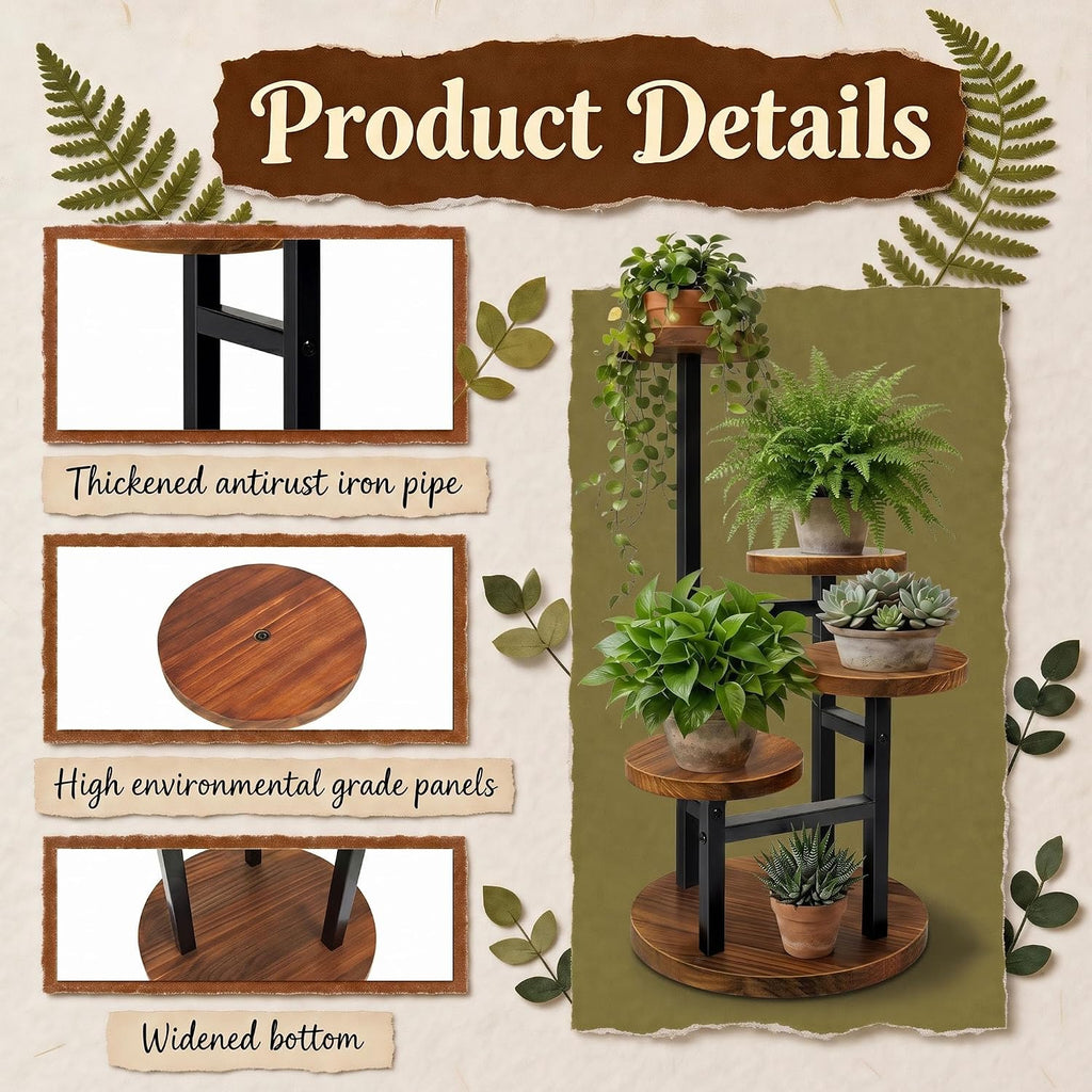 4 Tier Plant Stand Indoor | Metal Wood Plant Stands For Indoor Plants, Corner Tiered Flower Plant Shelf Rack for Living