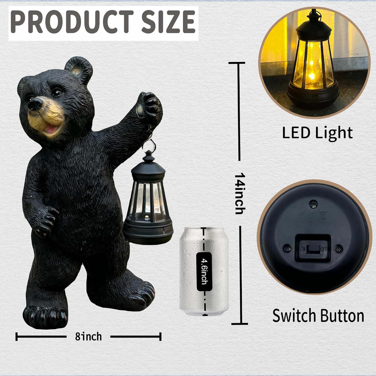 Resin Solar Bear Statue LED Light Waterproof Garden Yard Decor | Sturdy resin solar bear statue with LED lantern