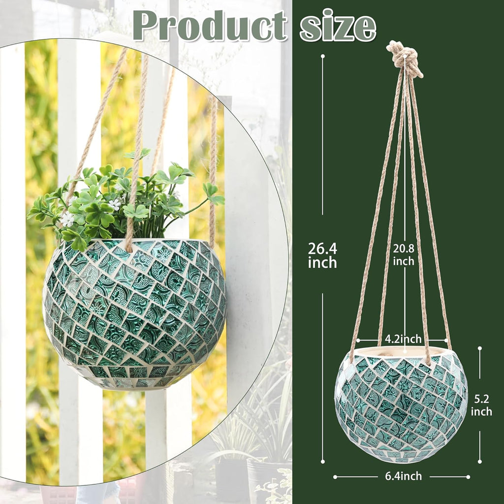 Ceramic Hanging Planter Mosaic Hanging Flower Pot | Small Plant Pot for Indoor Plant Disco Ball Planter with Drainage