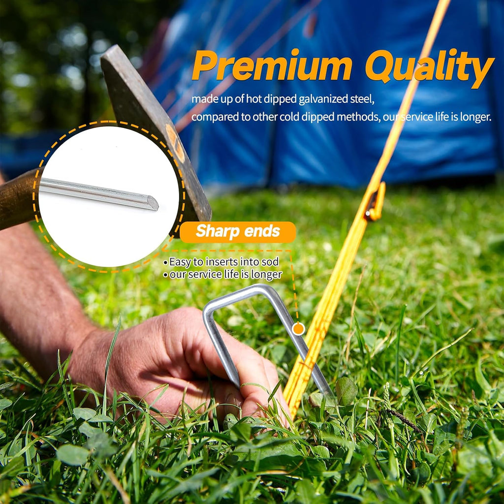 6 Inch Galvanized Landscape Staples, 200 Pack 10 Gauge Garden Stakes Plant, Hot-dip U-Shaped Tent Stakes Cover Stakes