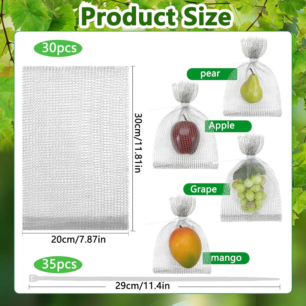 30 Pack 8 x 12 Inches Fruit Protection Wire Mesh Bags | Stainless Steel Wire Mesh, Orchard Garden Vegetable Fruits