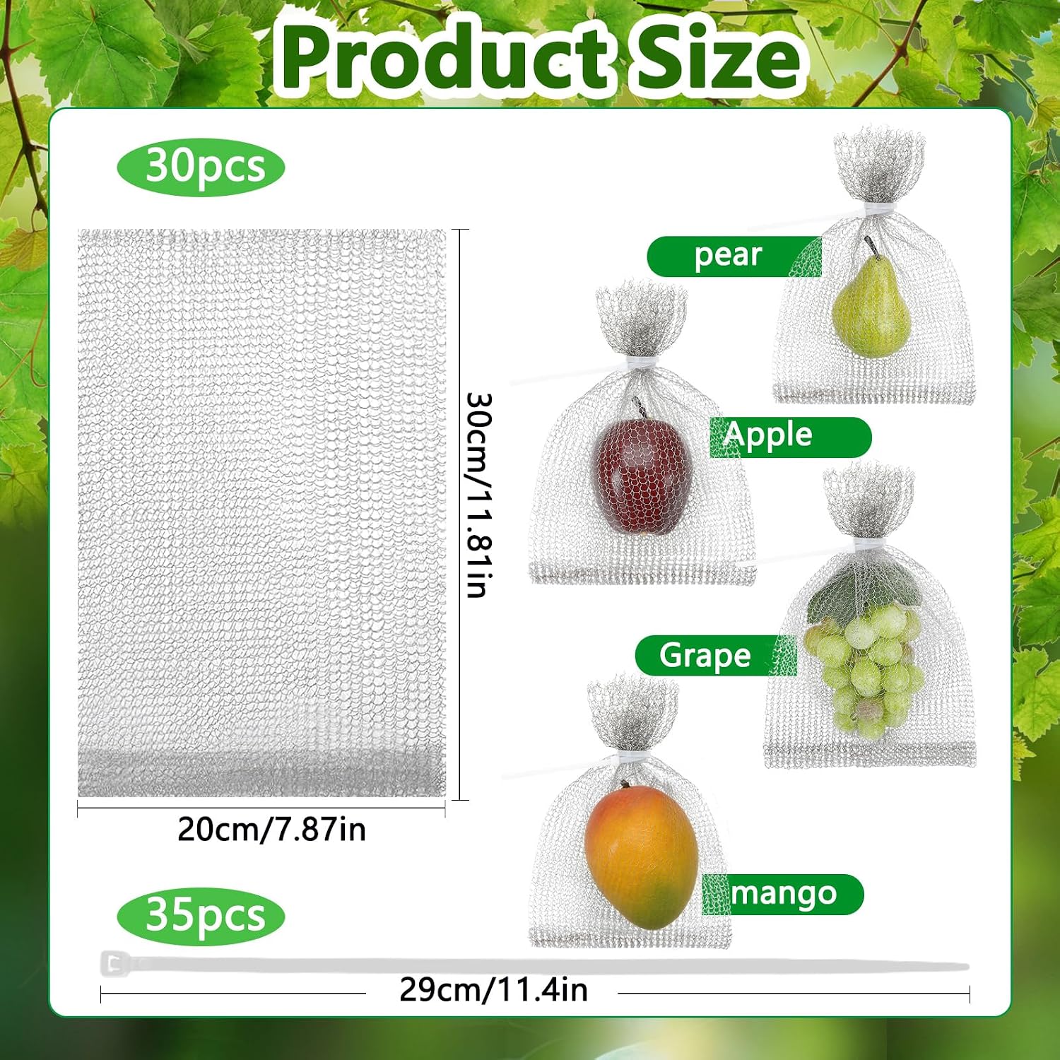 30 Pack 8 x 12 Inches Fruit Protection Wire Mesh Bags | Stainless Steel Wire Mesh, Orchard Garden Vegetable Fruits