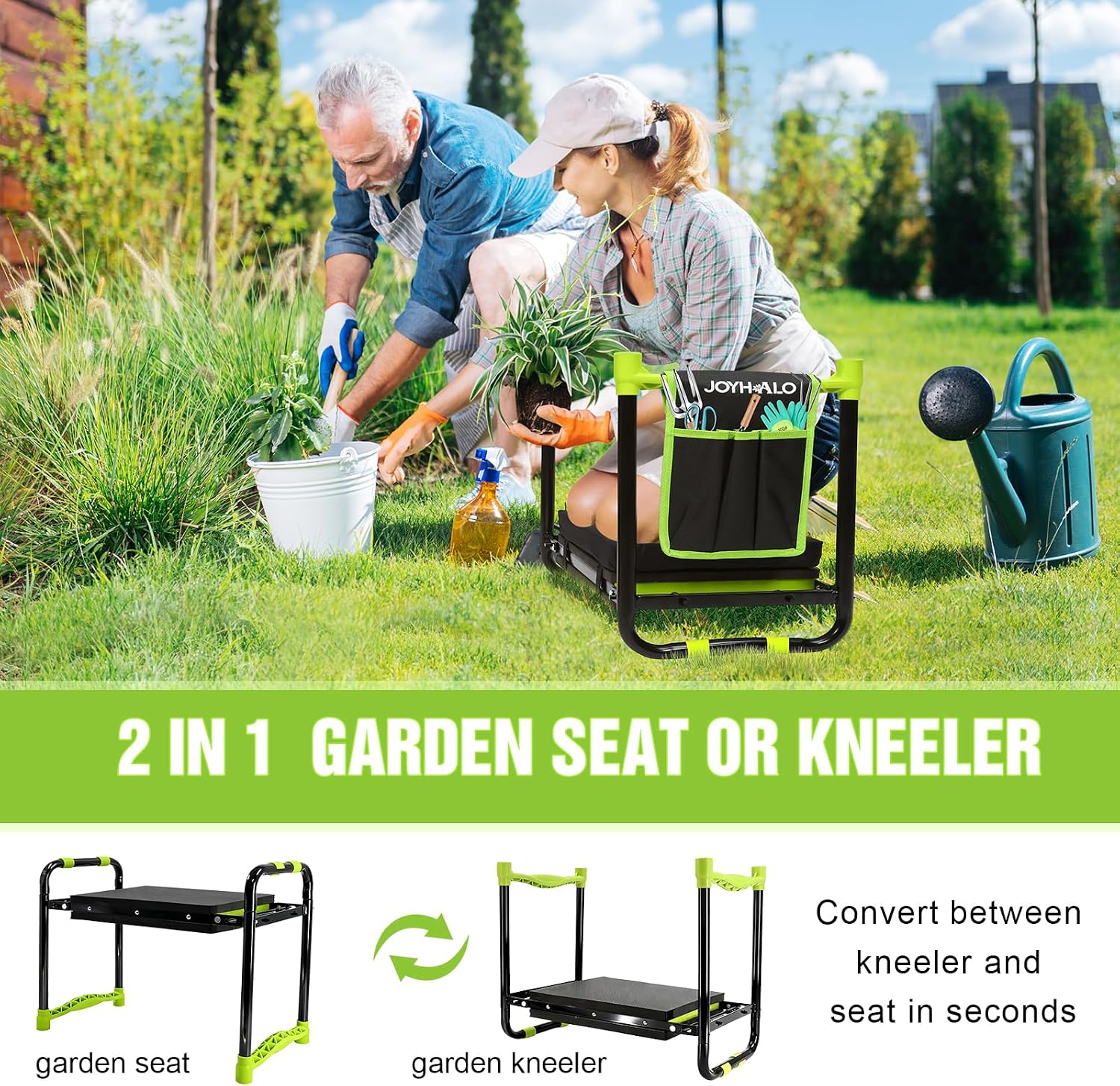 10.9in Wide Foldable Garden Kneeler and Seat, Heavy Duty with Thick Pad | Garden kneeler seat for seniors, Thick