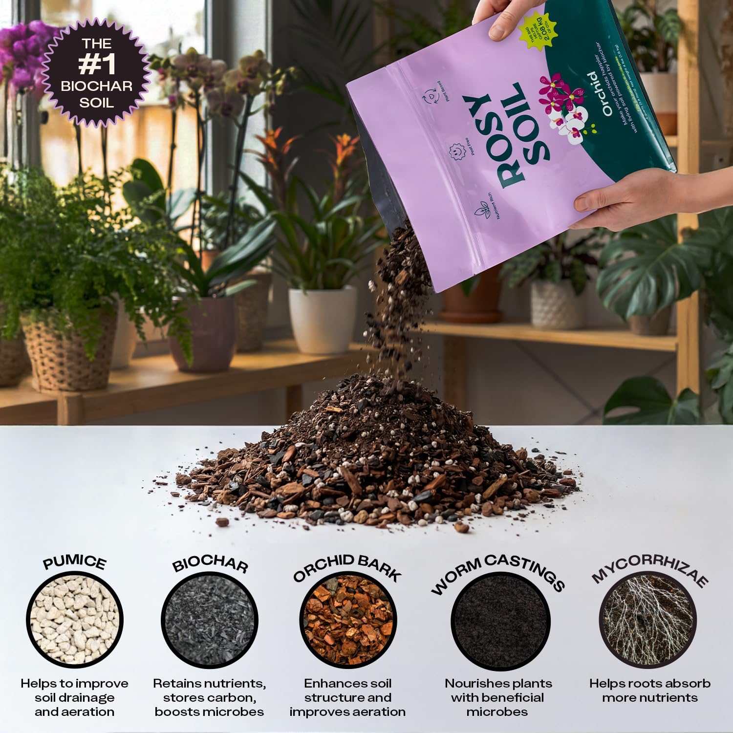 Rosy Soil Orchid Potting Mix, 4 Quarts | Peat-Free Orchid Soil for Repotting, Phalaenopsis, Cattleya, Dendrobium