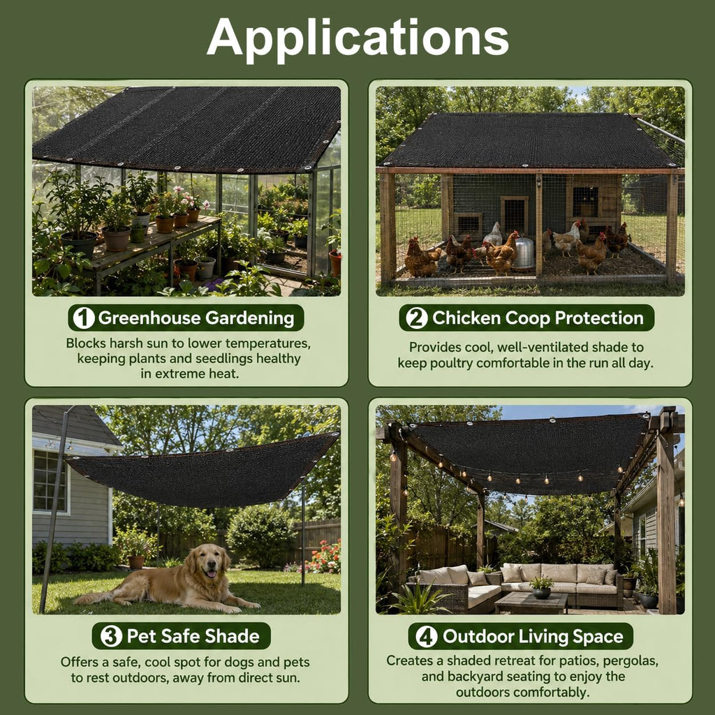 Shade Cloth for Garden, 90% Shade Tarp with Grommets, 10x20FT | Mesh Tarp Sun Screens for Patio, Outdoor, Garden
