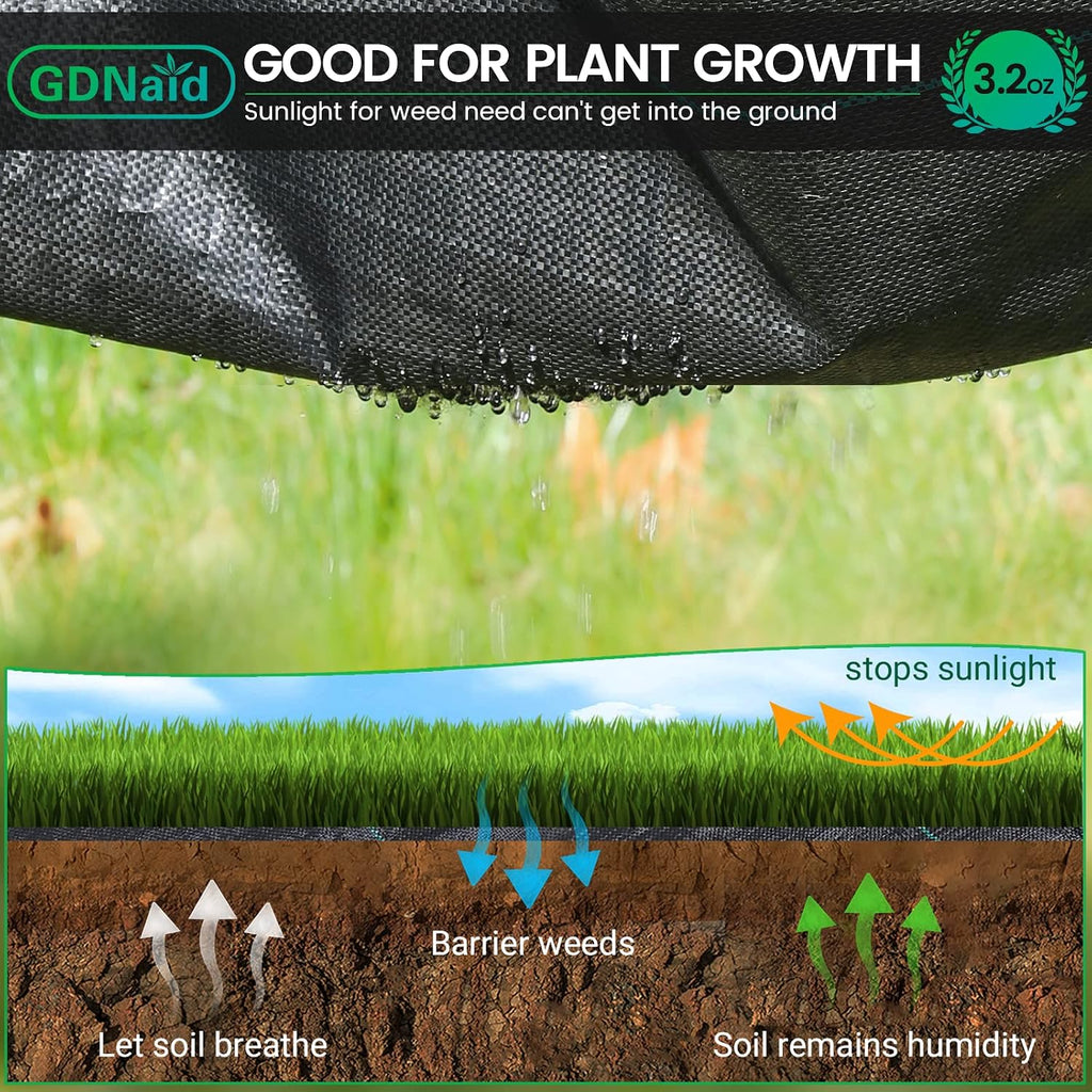3ftx100ft Weed Barrier Landscape Fabric Heavy Duty, 3.2oz Weed Barrier Fabric, Easy Setup Woven Garden Landscaping