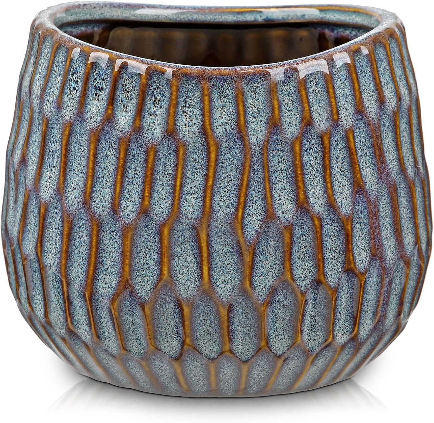 Oairse Small Ceramic Pots for Plants, 4.9 inch Blue Plant Pot Indoor with Drainage Ceramic Planters for Indoor Plants