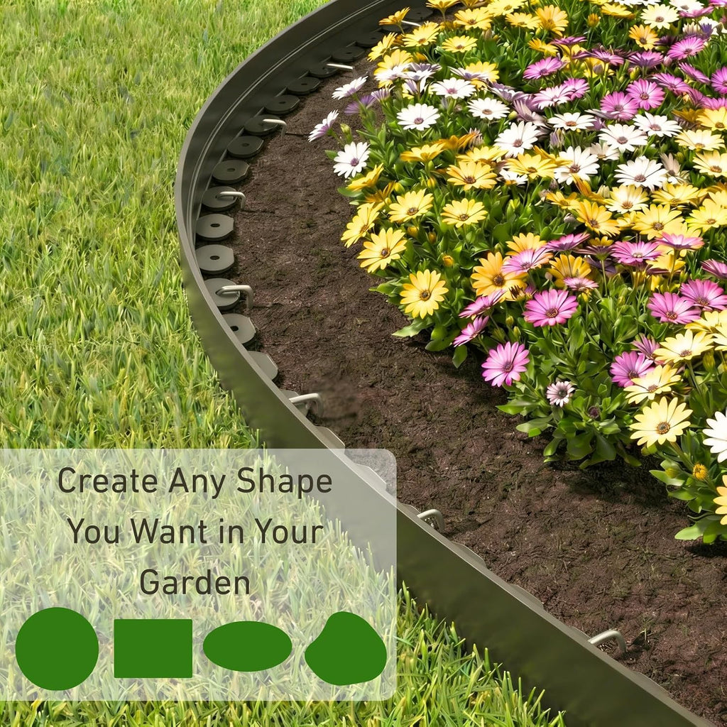 Bluepro Landscape Edging, 4 Inch 33 ft Garden Edging Border Kit with 50 Steel Stakes (Strong) & Reinforced Design