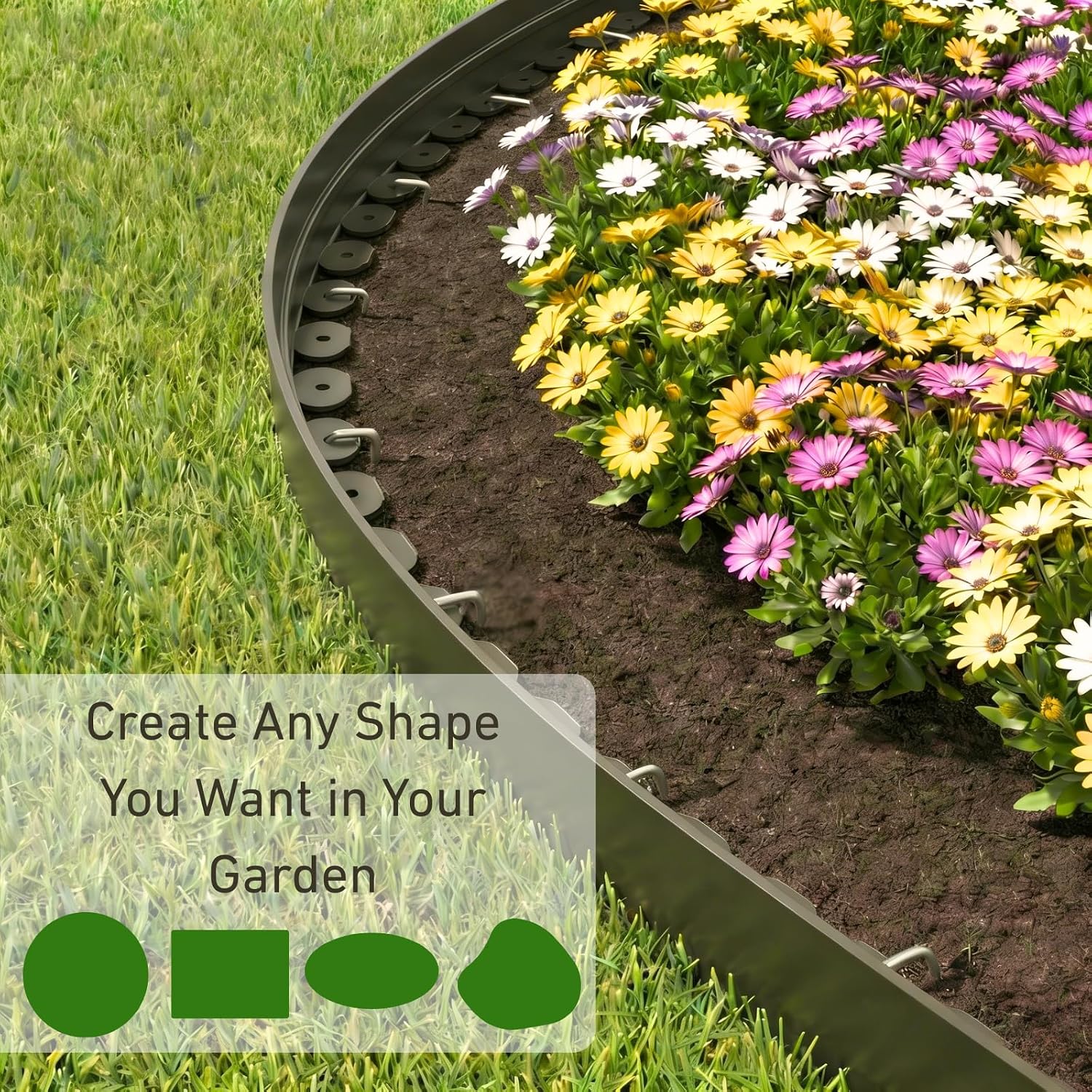 Bluepro Landscape Edging, 4 Inch 33 ft Garden Edging Border Kit with 50 Steel Stakes (Strong) & Reinforced Design