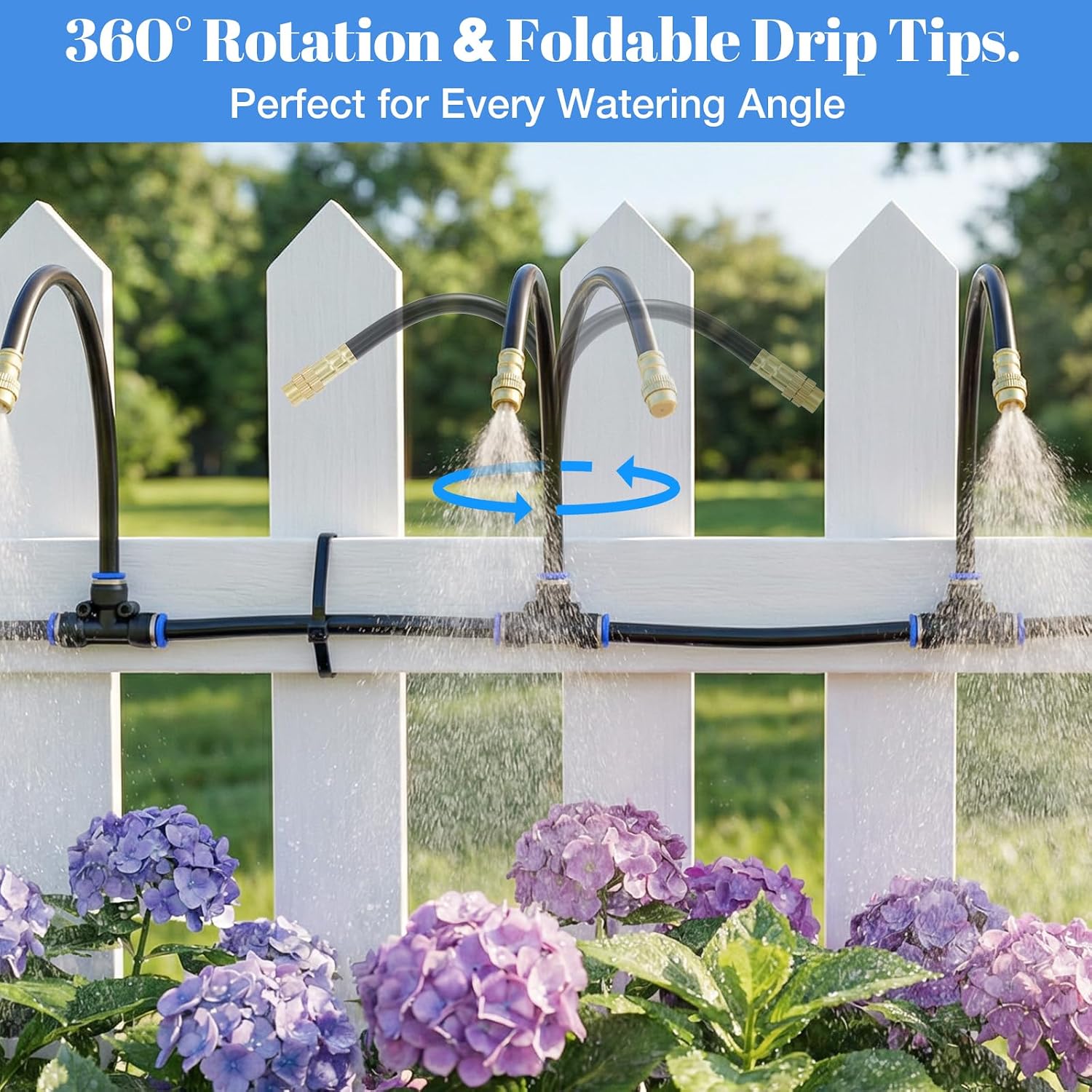 80FT Drip Irrigation Kit, 8mm Hose with 20 Brass 360° Adjustable Nozzles, Quick Connectors Automatic Garden Watering