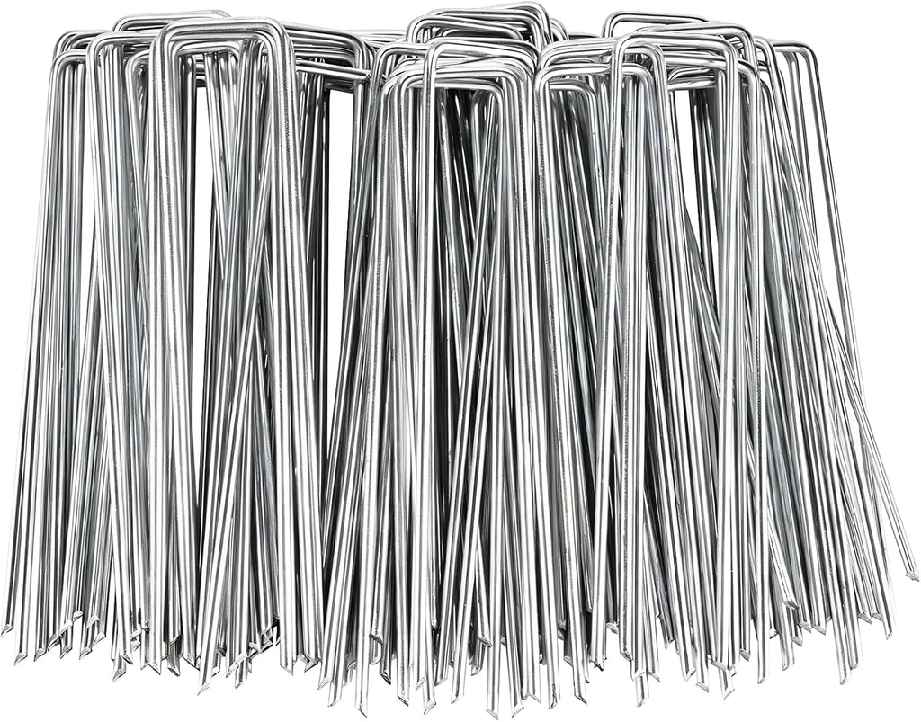 100 Pack Landscape Staples, 6" 8 Gauge Galvanized Steel Garden Stakes,Landscape Pins Turf Staples for Securing Weed